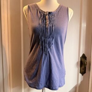 Gap Women's Ruffle Front Button Up Tank Top Blue Size M